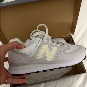 Brand New In Box - New Balance 574 Light Gray Sneakers with Cream Detail